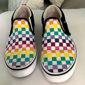 Vans Rainbow Checkered Skate Shoe Girls size 3.5 EUC